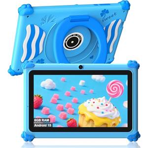 ascrecem Tablet Bambini 7 Pollici Android 15 Tablet per Bambini con 2.4G+5G WiFi6 Penta Core 6GB RAM 32GB ROM Tablets Bambina Doppia Fotocamera 128GB Espandibile Controllo Parentale (Blu)