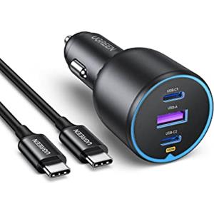 UGREEN Caricatore Auto USB C da 130W, Caricabatteria Accendisigari 12V-24V da 3 Porte con Cavo 100W, Compatibile con iPhone 17 Pro Max Air/16/15/14, Samsung Galaxy S25/24, Xiaomi, MacBook, iPad
