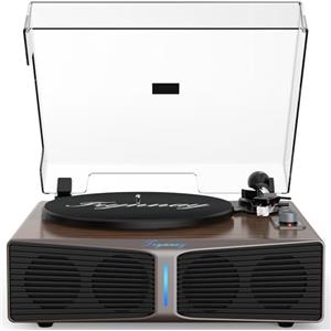Trynnay Giradischi con altoparlanti, giradischi Bluetooth con altoparlanti integrati, contrappeso regolabile, AT-3600L, 33/45 giri, barra luminosa a luminosità regolabile, Marrone