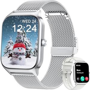 KALINCO Smartwatch Uomo Donna, 1.85" IA Orologio Pressione Sanguigna, Chiamata Bluetooth, SpO2, Frequenza cardiaca, Stress, Sonno, Orologio Mondiale, 100+ Sports Watch, Regalo Android iOS