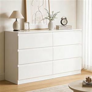 YOUDENOVA Comò con 6 cassetti, Bianco Legno Comò per Camera da letto Ingresso Soggiorno, Cassettiera Profondità 40 cm, Comò Larghezza 120 cm, Mobile Moderno, 120 x 40 x 75 cm