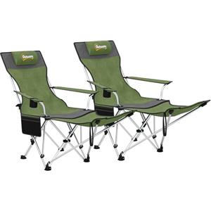 Outsunny Set 2 Sedie da Campeggio Pieghevoli con Poggiapiedi Staccabile, Portabicchieri e Tasca Laterale, Sedie da Giardino in Tessuto Oxford e Metallo, Portata Fino a 120 kg, 125x48x90 cm, Verde