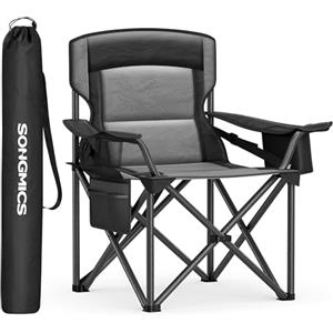 SONGMICS Sedia da Campeggio Imbottita Extra-Large, Comoda Sedia Pieghevole per Glamping all'Aperto, con Supporto Lombare, Borsa Termica, Portante 205 kg, Nero Inchiostro GCB066B01