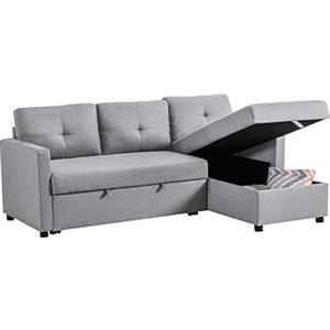 AVANTI TRENDSTORE - Bevilacqua - Divano ad angolo nel colore grigio scuro con funzione letto e cassettone integrato, penisola montabile su entrambi i lati. Dimensioni LAP ca. 202x86x75-135cm