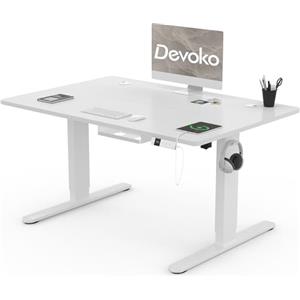 Devoko 120 x 80 cm scrivania regolabile in altezza, scrivania da ufficio con quattro sezioni, scrivania per computer con funzione di memoria, Bianco