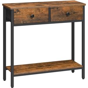 HOOBRO Consolle Ingresso, Tavolo con 2 Cassetti di Tessuto, 75 x 24 x 75 cm Tavolo da Divano, per Corridoio, Entrata e Soggiorno, Struttura Stabile, Marrone Vintage e Nero EBF71XG01