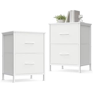 SONGMICS BELLAH Collezione - Comodino con 2 Cassetti, Tavolini, per Camera da Letto, Acciaio, Set di 2, Moderno, Bianco Nuvola e Bianco Neve LGS112WH01
