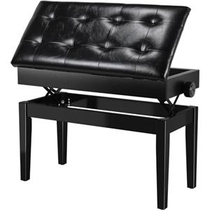 MAMIZO Sgabello Pianoforte Regolabile in Altezza 2 Persone 73x35x48-58CM, 4 PCS Gambe in Legno Massello Sgabello Tastiera, Panca Pianoforte con Archiviazione, Sgabello Pianoforte Max 200KG, Nero