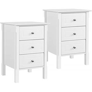 Yaheetech Set 2 Comodini Camera da Letto Comodino Moderno da Notte con 3 Cassetti Tavolino Laterale da Divano Salotto Cassettiera Cameretta Stile Shabby Chic 40 x 40 x 60 cm Bianco