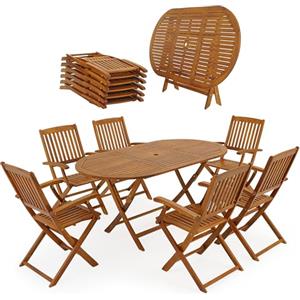 Casaria® Set di Mobili da Giardino in Legno Acacia Pieghevole 7 Pezzi 6 Sedie 1 Tavolo Balcone Terrazza Marrone