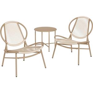 SONGMICS Set di 3 Mobili da Giardino Trattoria, Sedie Acapulco, Sedie da Esterno, Tavolino e 2 Sedie, Set di Mobili per Interni ed Esterni, Portico del Balcone, Marrone Cammello GGF021K01