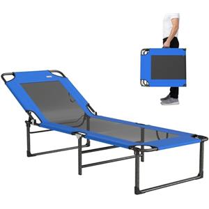 Outsunny Lettino Prendisole Pieghevole con Schienale Reclinabile 4 Livelli, Sdraio da Giardino con Seduta Traspirante in Texteline, Maniglie, per Spiaggia Piscina Giardino, 175x58x68 cm, Blu