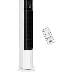 HOMCOM Ventilatore a Torre Raffrescatore Evaporativo 3 Modalità e 3 Velocità, Raffreddatore d'Aria Portatile con Timer, Oscillazione e Telecomando, 60W, Bianco