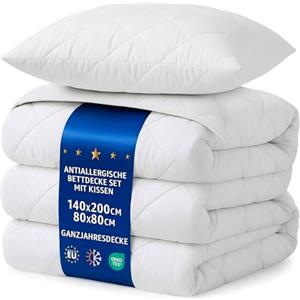 Amazinggirl Piumino letto matrimoniale o singolo 200x140 cm - trapunta tutte le stagioni et piumone leggera bianco caldo Completo: Piumino 140 x 200 cm con cuscini 80 x 80 cm Oeko-Tex