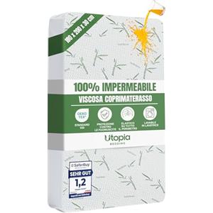 Utopia Bedding Coprimaterasso Matrimoniale Impermeabile 180 x 200 x 30 cm, Certificato OEKO-TEX, Proteggi Materasso, Traspirante, Lavabile, Stile Montato Tutto Intorno Elastico