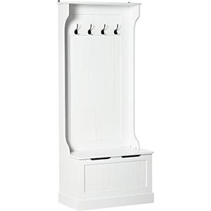 HOMCOM 3 in 1 Appendiabiti da Ingresso con Scarpiera, Attaccapanni da Terra Salvaspazio con 4 Ganci e Panca Contenitore, in MDF, per Corridoio, Camera da Letto, 71.5x39.5x170 cm, Bianco