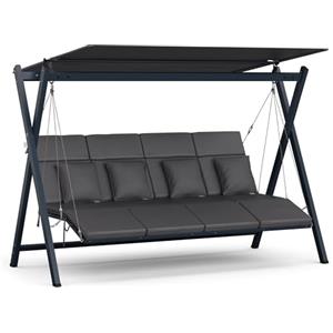 Blumfeldt FlexiSwing - Dondolo da Giardino, 4 Posti con Schienale & Tettuccio Regolabili, Capacità: 320 kg, Telaio in Acciaio Verniciato, Cuscini Spessi, Resistente alle Intemperie