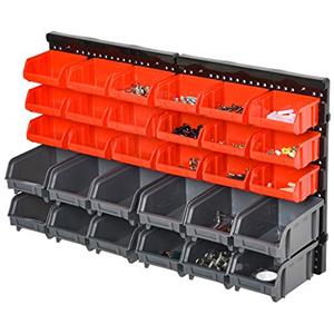 DURHAND Pannello Portautensile con 30 Contenitori Regolabili e Rimovibile, Montaggio a Muro, PP, Rosso Grigio Nero, 37.5x18x63cm