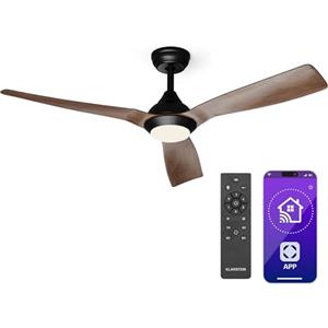 KLARSTEIN Fiji Flow Ventilatore da Soffitto con Luce e Telecomando - Smart App, LED Dimmerabile, 6 velocità, modalità Estate & Inverno, Silenzioso, 132cm, Noce