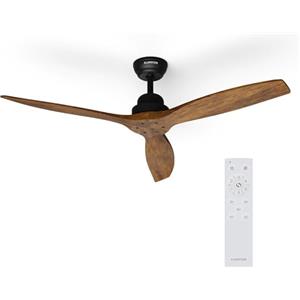 KLARSTEIN Santa Elena Ventilatore da Soffitto 52" - Telecomando, 6 velocità, Silenzioso 45 Db, modalità Estate/Inverno, 3 Pale in Legno, Timer 8h, 132cm, Noce