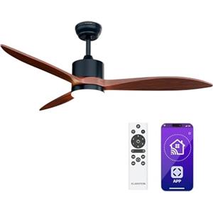 KLARSTEIN SkyBreeze - Ventilatore da Soffitto con Luce e Telecomando, Smart Control, Silenzioso: 40dB, 6 velocità, IP44 per Esterni, Luce Dimmerabile, modalità Estate/Inverno, 132cm, Noce