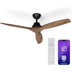 KLARSTEIN Santa Elena Smart - Ventilatore da Soffitto, 52", 6 velocità, Telecomando, Controllo con App, Silenzioso: 45 Db, Estate & Inverno, 10260 m³/Ora, Design Moderno, Noce