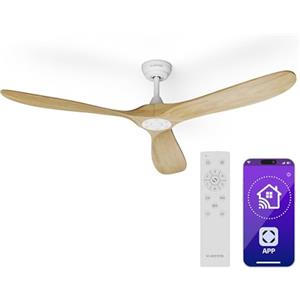 KLARSTEIN Smart Ventilatore da Soffitto Senza Luce, 152 cm, Silenzioso a Risparmio Energetico, Controllo Intelligente con Telecomando/Comando Vocale/App, 6 Velocità, Modalità Estate/Inverno, Acero