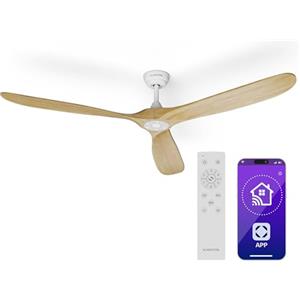 KLARSTEIN Ventilatore da Soffitto Senza Luce Smart, 178 cm, Silenzioso, 6 Velocità, Telecomando, App e Controllo Vocale, Funzione Estate/Inverno, Efficienza Energetica, Installazione Facile, Acero