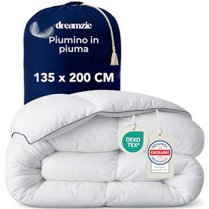 Dreamzie - Piumino in Piuma Piazza e Mezza 4 Stagioni Piuma Ultraconfortevole 135x200 cm - Piume e Plumón d'Anatra 450gsm - Certificato Oeko-Tex, RDS e Downpass