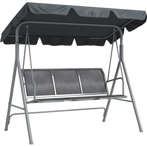 Outsunny Dondolo da Giardino 3 Posti con Tettuccio Parasole Regolabile Rimovibile, Dondolo da Esterno con Seduta Traspirante in Poliestere, Portata 240 kg, 171x108x154 cm, Grigio Scuro