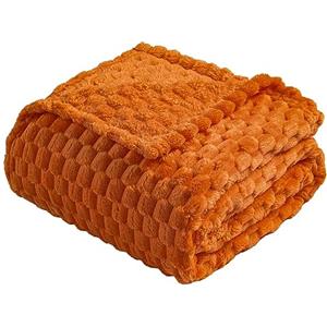 Vessia Flannel Fleece Throw Blanket(50x70 inch), 3D Jacquard Burnt Orange Fuzzy and Warm Blanket for Couch,Sofa,Bed,Chair, 300GSM Super Soft Touch Cozy Lightweight Throw for All-Season Home Decor