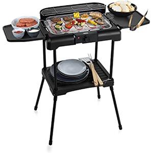 Princess Barbecue Elettrico con Mensole, 2200 watt, Sistema anti-fumo, Paravento, Superficie di 40 x 24.5 cm, Nero