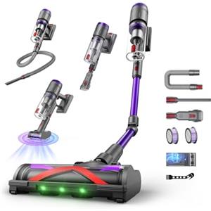 Circlio Aspirapolvere Senza Fili, 600W/58kPa, Scopa Elettrica Senza Fili 75 Min, Aspirapolvere Senza Filo con Pieghevole, Spazzola Turbo Mini Antiacaro, Autoportante per Tappeti/Pavimenti/Peli Animali