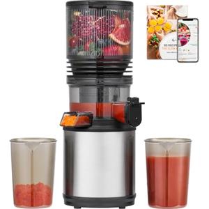 AMZCHEF Estrattore Frutta e Verdura con Bocca XXL 160 mm per Frutta Intera, Slow Juicer Silenzioso ≤45 dB, Capacità 2 L, Estrattore di Succo con Triplo Filtro Acciaio Inox, Facile da Montare e Pulire