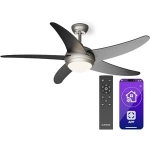 KLARSTEIN Bolero Ventilatore da Soffitto con Luce e Telecomando - 132cm, 6 Velocità, Modalità Estiva/Invernale, Silenzioso, Smart App, Design Elegante, Montaggio Flessibile, Nero