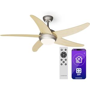 KLARSTEIN Bolero Ventilatore da Soffitto con Luce e Telecomando - 132cm, 6 Velocità, Modalità Estiva/Invernale, Silenzioso, Smart App, Design Elegante, Montaggio Flessibile, Acero