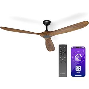 KLARSTEIN Ventilatore da Soffitto Senza Luce Smart, 178 cm, Silenzioso, 6 Velocità, Telecomando, App e Controllo Vocale, Funzione Estate/Inverno, Efficienza Energetica, Installazione Facile, Noce