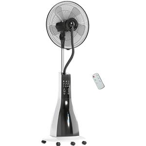 HOMCOM Ventilatore Nebulizzatore con Serbatoio da 3L, 3 Modalità e 3 Velocità, Ventilatore a Piantana con Ruote, Oscillazione 75°, Inclinazione 15°, Timer 7.5h, Display LED e Telecomando, 90W, Ø50cm