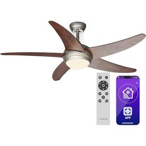 KLARSTEIN Bolero Ventilatore da Soffitto con Luce e Telecomando - 132cm, 6 Velocità, Modalità Estiva/Invernale, Silenzioso, Smart App, Design Elegante, Montaggio Flessibile, Noce