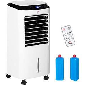 HOMCOM Raffrescatore Evaporativo 4 in 1, Ventilatore, Umidificatore con Ghiaccio e Deumidificatore, 3 Velocità, 9 Modalità e Telecomando, Timer 8 Ore, 60W in ABS, 38.2x31.6x76 cm, Nero