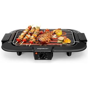 Aigostar Griglia Barbecue Elettrica da Tavolo, Griglia per Feste, Termostato Regolabile, Cottura Lenta e Rapida, Potenza 2000 W, Nero