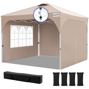 Quictent Gazebo pop-up, 3 x 3 m, pieghevole, da giardino, con 3 lati della finestra rimovibili, impermeabile, borsa per il trasporto, beige