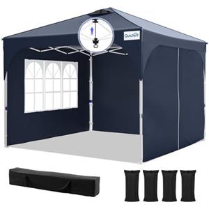 Quictent Gazebo pop-up, 3 x 3 m, pieghevole, da giardino, con 3 lati della finestra rimovibili, impermeabile, borsa per il trasporto, blu