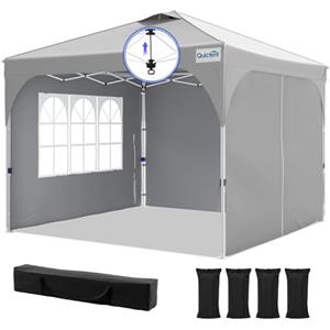 Quictent Gazebo pop-up, 3 x 3 m, pieghevole, da giardino, con 3 lati della finestra rimovibili, impermeabile, borsa per il trasporto, grigio