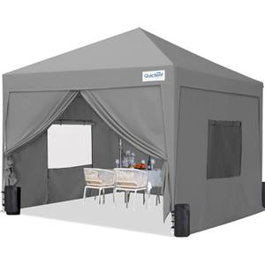 Quictent Gazebo 3 x 3 con 4 pannelli laterali, gazebo pieghevole con sfiato, impermeabile, stabile e resistente all'inverno, con 4 sacchi di sabbia, grigio
