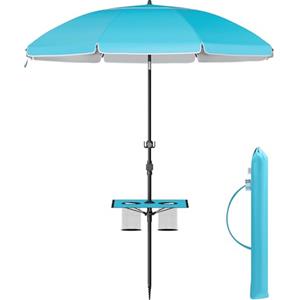 SONGMICS Ombrellone 200 cm di Diametro, Ombrellone da Spiaggia, Protezione Solare UPF 50+, Inclinabile 30°, Altezza Regolabile, con Ripiano e Gancio, per Giardino, Senza Base, Blu GPU0082Q01