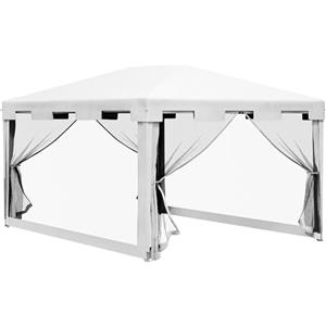 Outsunny Gazebo 4x3 m con Zanzariera e 2 Ingressi, Gazebo da Giardino in Metallo e PE, Bianco e Nero