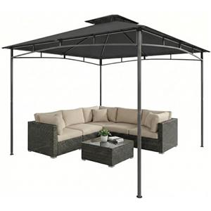 Outsunny Gazebo da Giardino 3x3 m con Doppio Tetto e Telaio Superiore Retrattile, Gazebo da Esterno Resistente con Struttura in Metallo, per Giardino Balcone Feste Patio, UV50+, Grigio Scuro