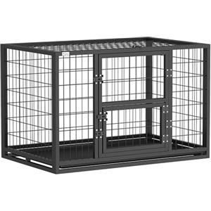 PawHut Gabbia per Cani Kennel con 3 Porte, Gabbia Box per Cani di Taglia Medio e Piccola Robusta, 94x60x64 cm, Vassoio Rimovibile e Chiusura Sicura, per Interno ed Esterno, Nero
