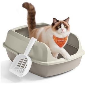 Feandrea Vassoio Lettiera per Gatti con Bordi Alti, XXL, Aperto con Paletta, per Gattini e Gatti Grandi, Beige Cappuccino PPT010LH01